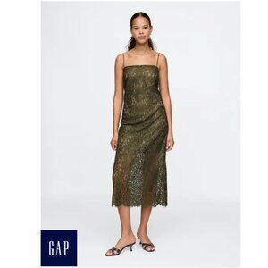 GAP Lace Midi Slip Dress Olive Green Women's Small Tall NWT $15